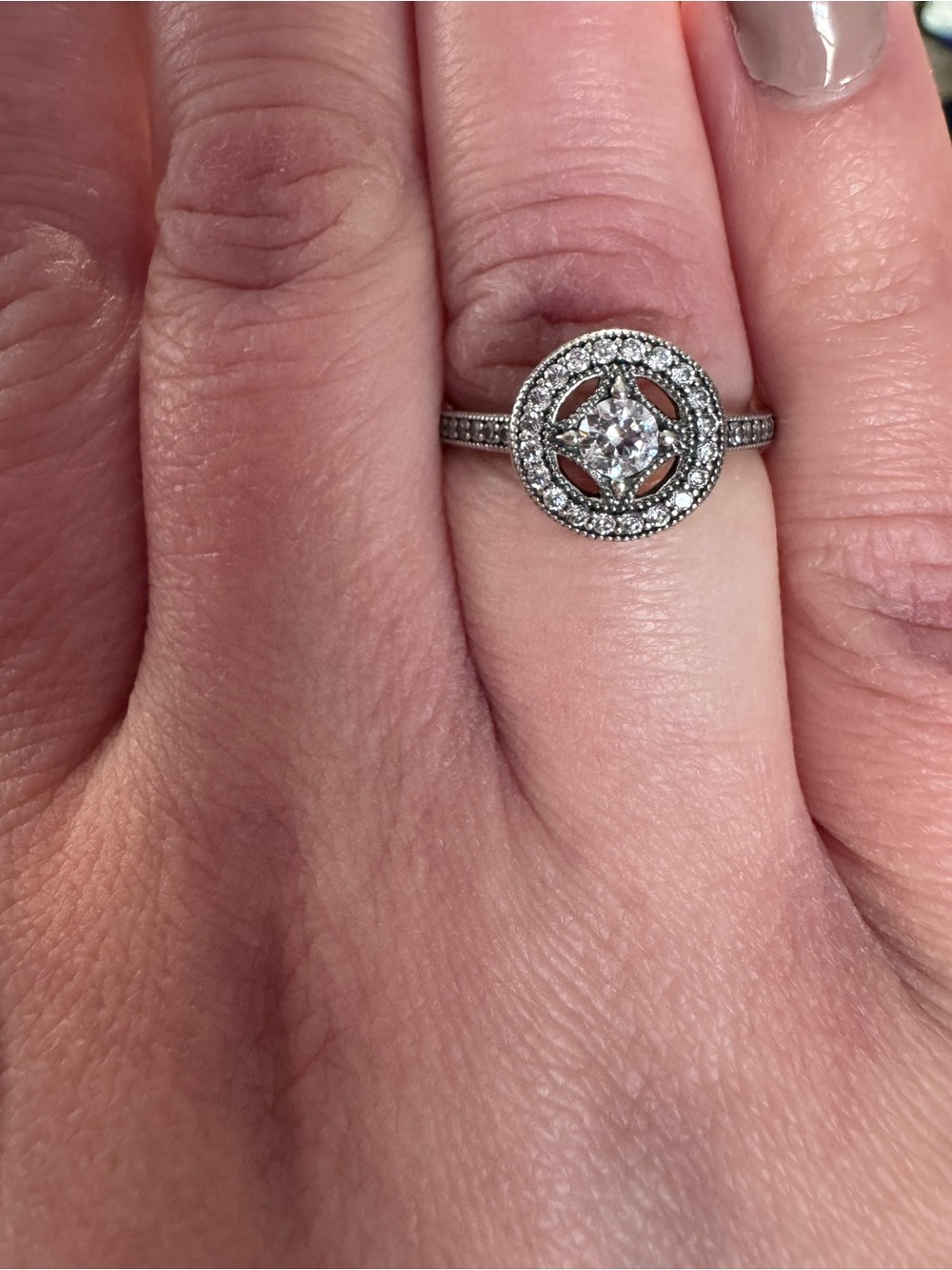Pandora Silver Tone Halo Ring with Clear Stones